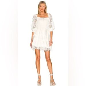 Waimari Ancora Off-the-Shoulder Floral Lace Trim Mini Dress Size Small in White